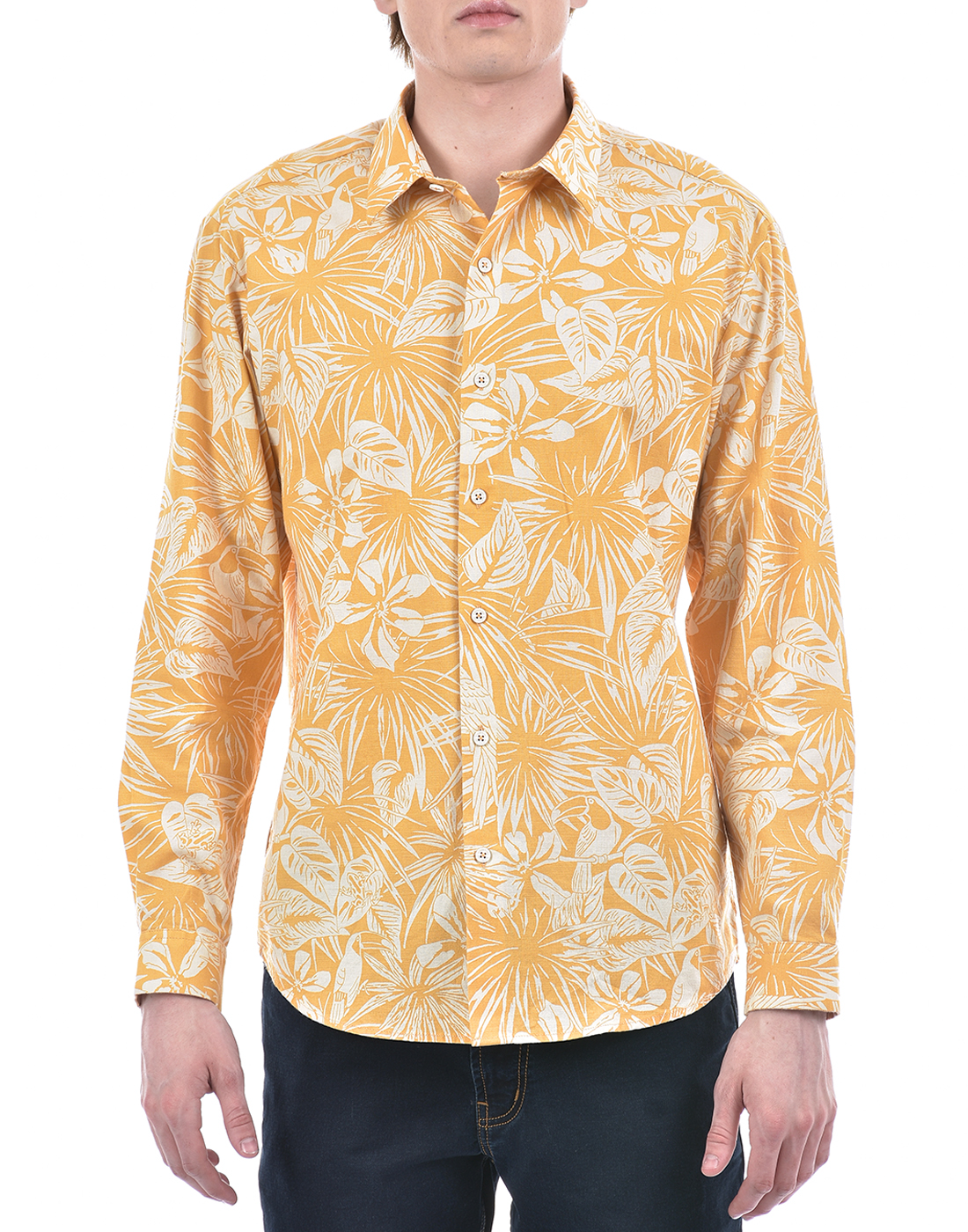 Numero Uno Men Floral Print Yellow Shirt